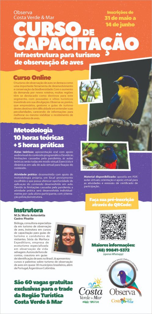 Confira as informações sobre o Curso gratuito capacitará setor turístico da Costa Verde & Mar na atividade de observação de aves